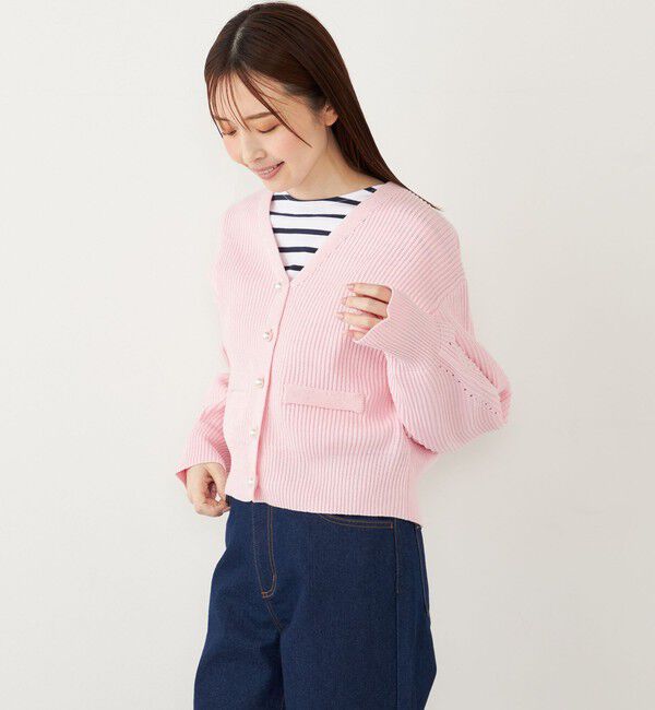 SHIPS Colors 「SHIPS Colors:〈手洗い可能〉Vネック パールモチーフボタン カーディガン」|カーディガン|