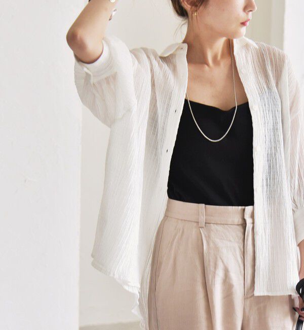 quaranciel「quaranciel :〈洗濯機可能〉シアー バンピー レギュラーカラー パフ シャツ ブラウス」|シャツ・ブラウス|