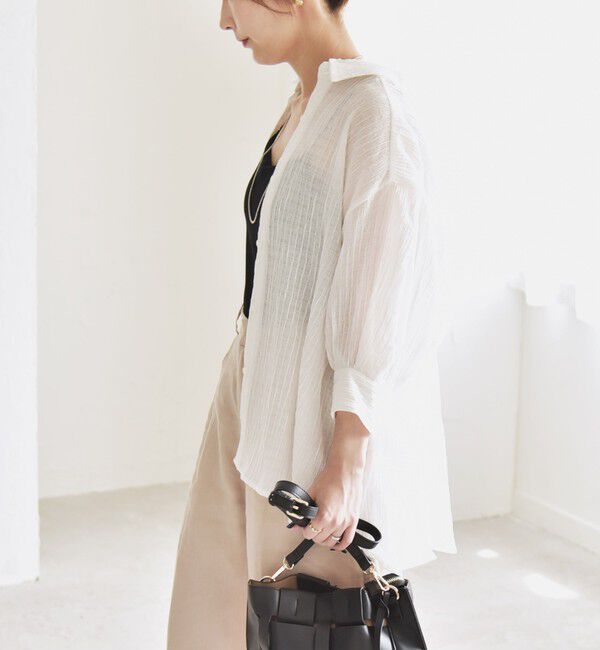 quaranciel「quaranciel :〈洗濯機可能〉シアー バンピー レギュラーカラー パフ シャツ ブラウス」|シャツ・ブラウス|