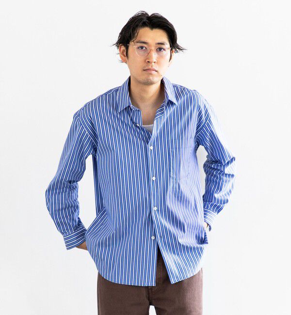 SHIPS「City Ambient Products: レギュラーカラー ブロード ストライプ シャツ」|シャツ・ブラウス|ブルー