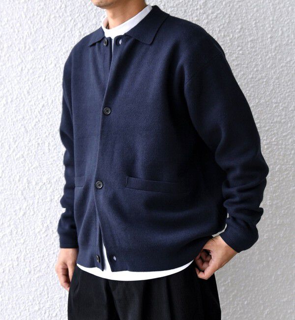 SHIPS any「SHIPS any:〈手洗い可能〉ハイゲージ ミラノリブ ブラッシュド ニット ポロ カーディガン◇」|カーディガン|ネイビー