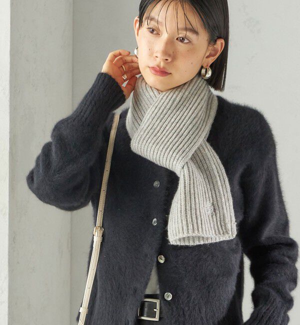 SHIPS for women「細幅 刺繍 ニット マフラー」|マフラー|ライトグレー