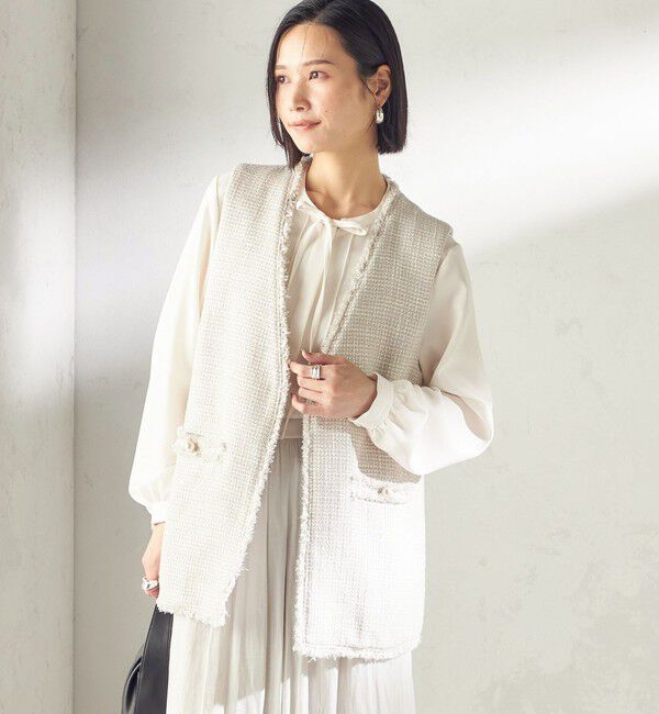 SHIPS for women「トライスピン 杢 ツイード カラーレス ジレ（セレモニー対応可）」|ベスト・ジレ|