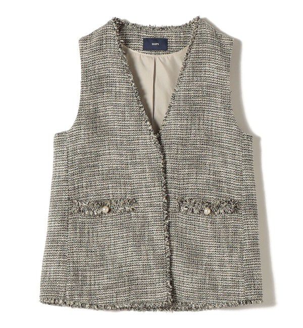 SHIPS for women「トライスピン 杢 ツイード カラーレス ジレ（セレモニー対応可）」|ベスト・ジレ|