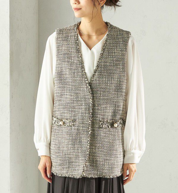 SHIPS for women「トライスピン 杢 ツイード カラーレス ジレ（セレモニー対応可）」|ベスト・ジレ|