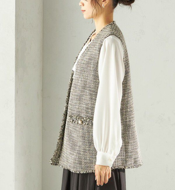 SHIPS for women「トライスピン 杢 ツイード カラーレス ジレ（セレモニー対応可）」|ベスト・ジレ|