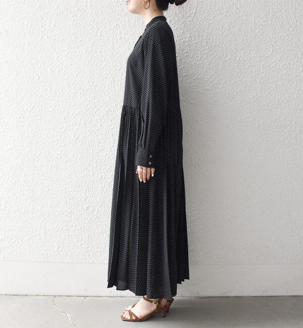 SHIPS any「SHIPS any:〈手洗い可能〉ドット バンドカラー プリーツ ロング ワンピース」|ワンピース|