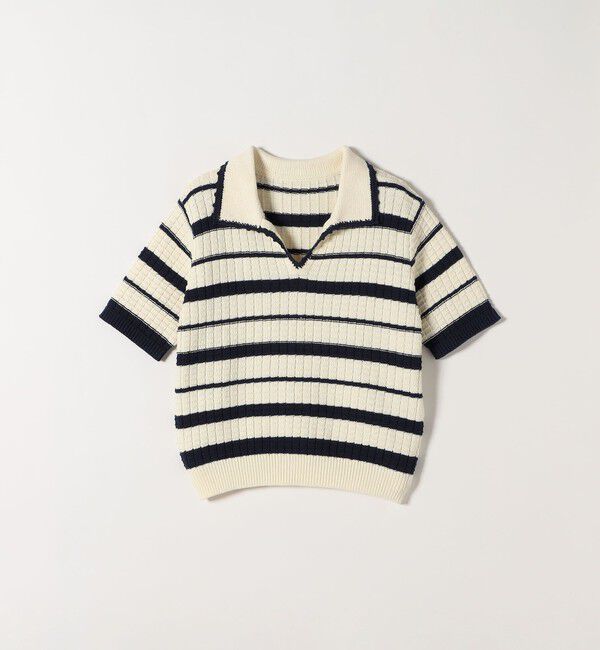 SHIPS any「《予約》SHIPS any:〈手洗い可能〉バスケット編み 配色 ボーダー ポロ襟 ニット」|ニット・セーター|