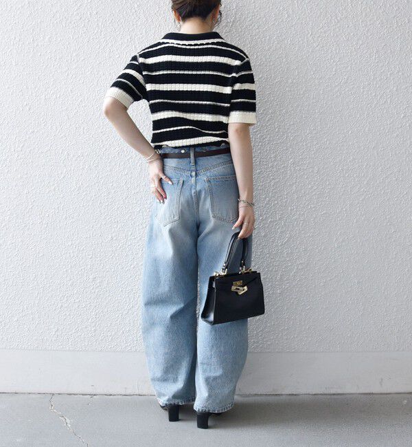 SHIPS any「《予約》SHIPS any:〈手洗い可能〉バスケット編み 配色 ボーダー ポロ襟 ニット」|ニット・セーター|