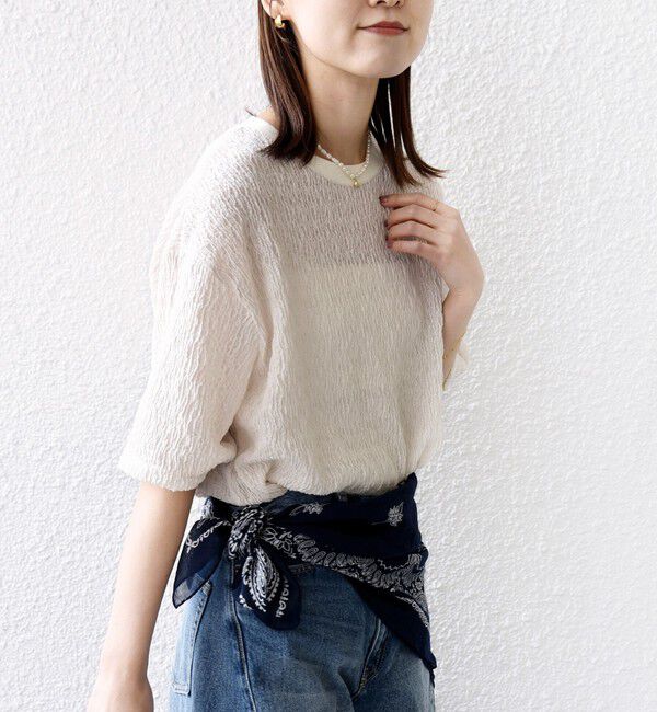 SHIPS for women「《予約》〈手洗い可能〉ランダム ブルーゼ 5分袖 プルオーバー」|Tシャツ・カットソー|