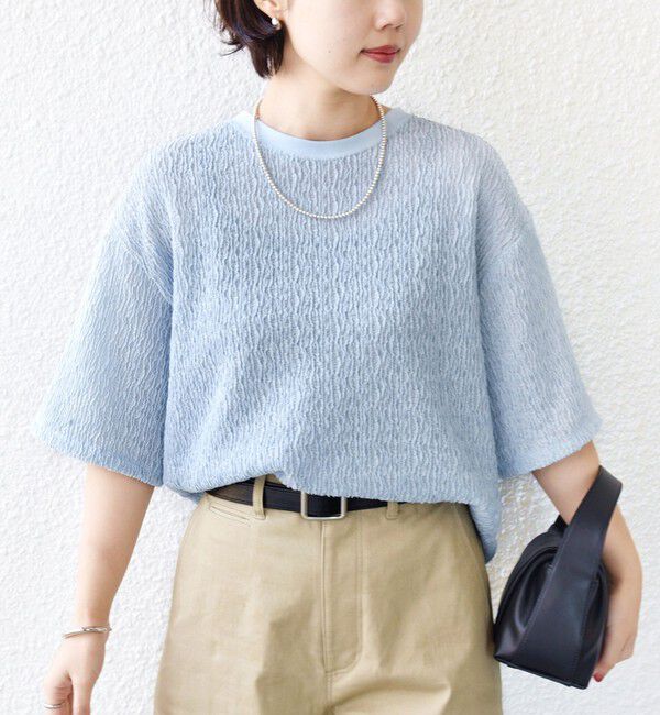 SHIPS for women「《予約》〈手洗い可能〉ランダム ブルーゼ 5分袖 プルオーバー」|Tシャツ・カットソー|ライトブルー