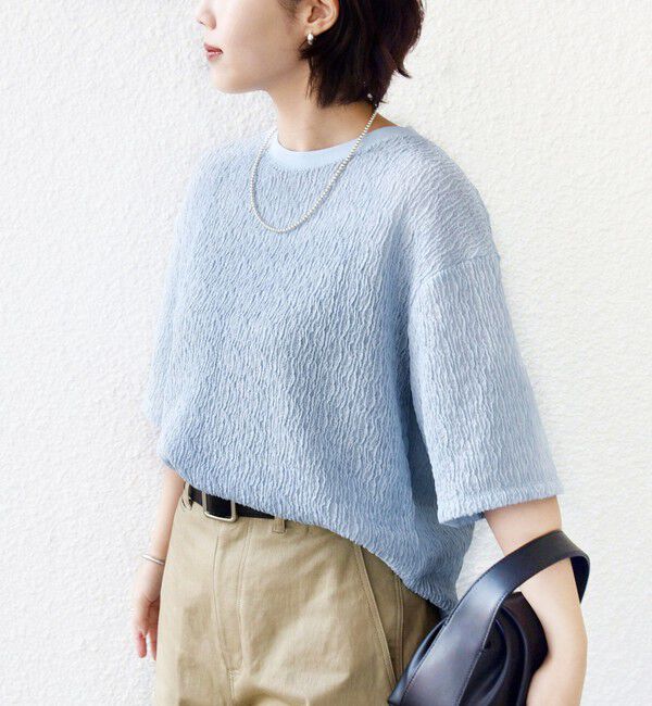 SHIPS for women「《予約》〈手洗い可能〉ランダム ブルーゼ 5分袖 プルオーバー」|Tシャツ・カットソー|