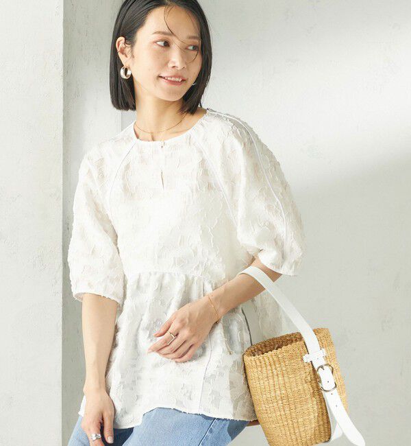 SHIPS for women「《予約》〈手洗い可能〉ジャカード ペプラム ブラウス」|シャツ・ブラウス|ホワイト