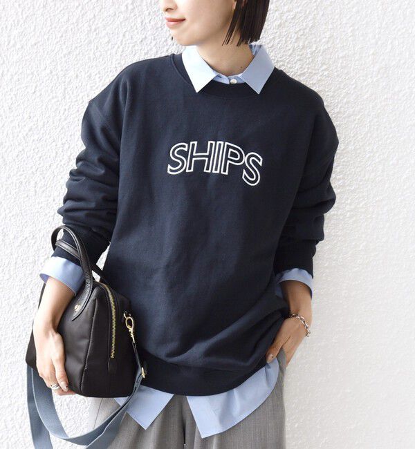 SHIPS for women「【WEB限定】SHIPS ラウンド ロゴ 刺繍 スウェット」|スウェット・ジャージ|ネイビー