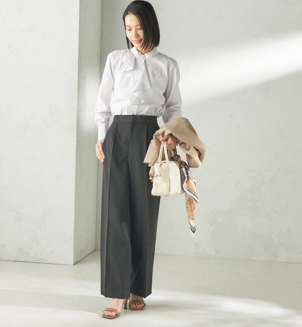 SHIPS for women「《予約》〈手洗い可能〉パール モチーフ ボタン フリル ブラウス」|シャツ・ブラウス|