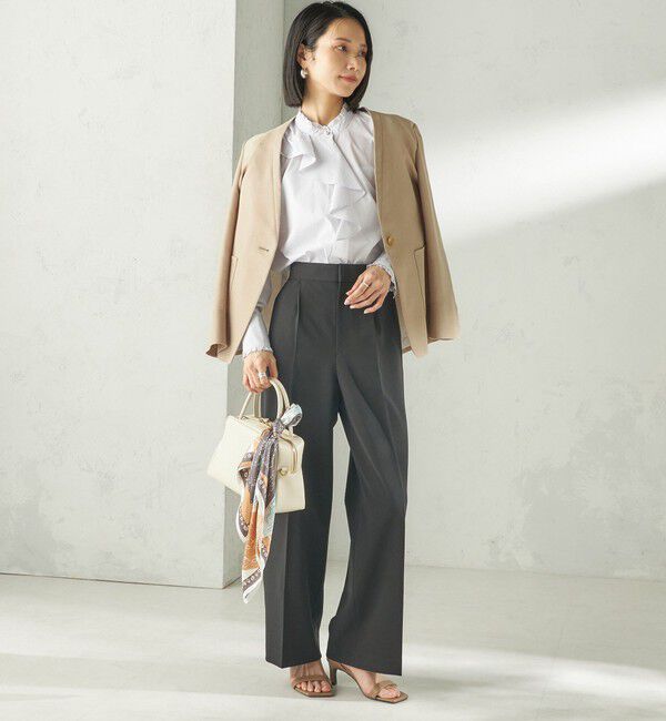 SHIPS for women「《予約》〈手洗い可能〉パール モチーフ ボタン フリル ブラウス」|シャツ・ブラウス|