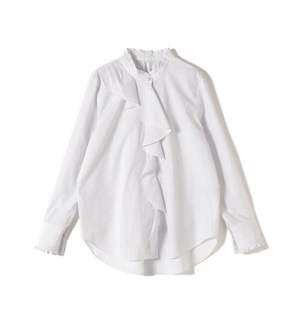 SHIPS for women「《予約》〈手洗い可能〉パール モチーフ ボタン フリル ブラウス」|シャツ・ブラウス|