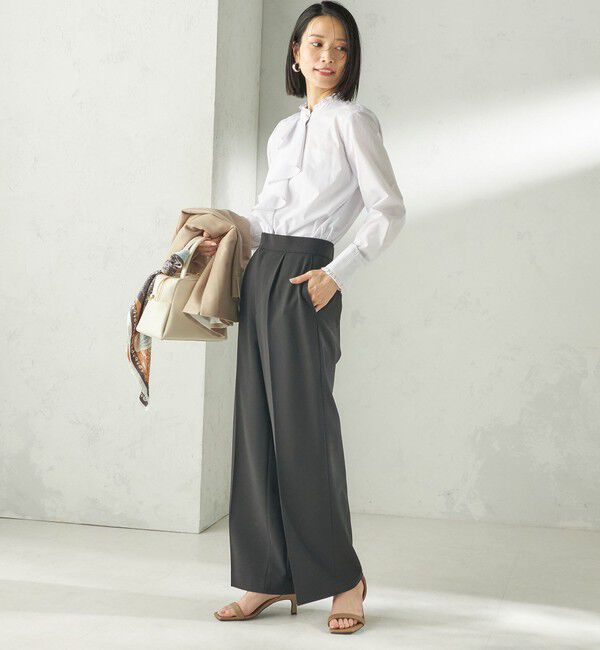 SHIPS for women「《予約》〈手洗い可能〉パール モチーフ ボタン フリル ブラウス」|シャツ・ブラウス|