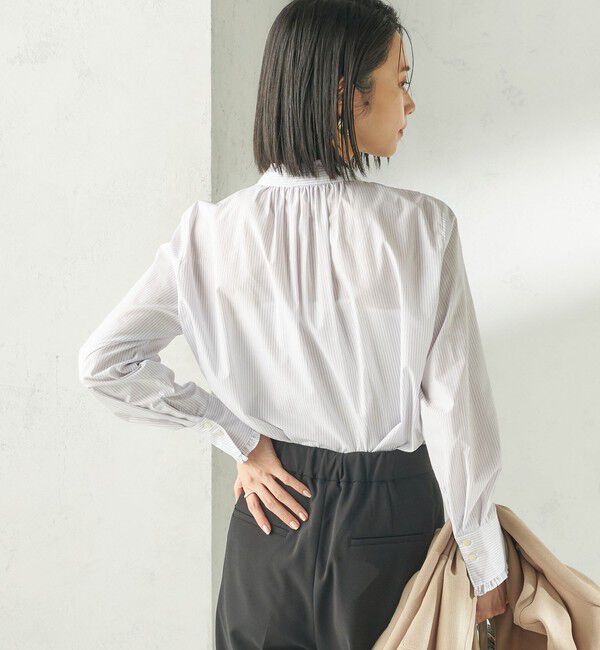 SHIPS for women「《予約》〈手洗い可能〉パール モチーフ ボタン フリル ブラウス」|シャツ・ブラウス|