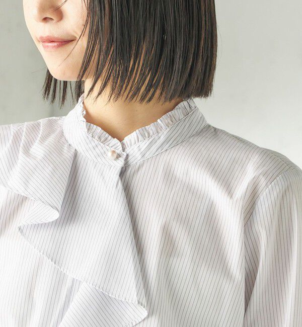 SHIPS for women「《予約》〈手洗い可能〉パール モチーフ ボタン フリル ブラウス」|シャツ・ブラウス|