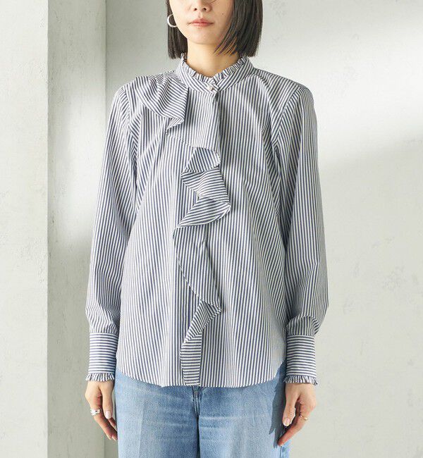 SHIPS for women「《予約》〈手洗い可能〉パール モチーフ ボタン フリル ブラウス」|シャツ・ブラウス|