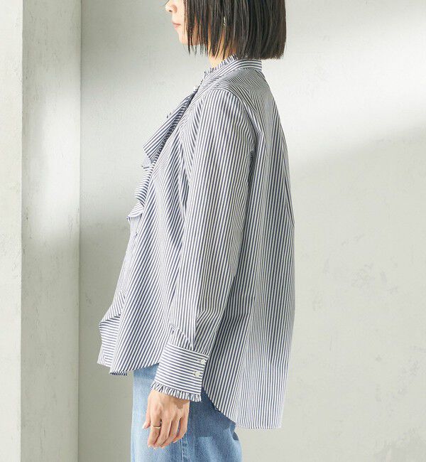 SHIPS for women「《予約》〈手洗い可能〉パール モチーフ ボタン フリル ブラウス」|シャツ・ブラウス|