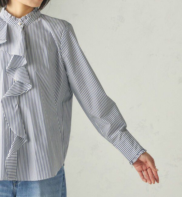 SHIPS for women「《予約》〈手洗い可能〉パール モチーフ ボタン フリル ブラウス」|シャツ・ブラウス|