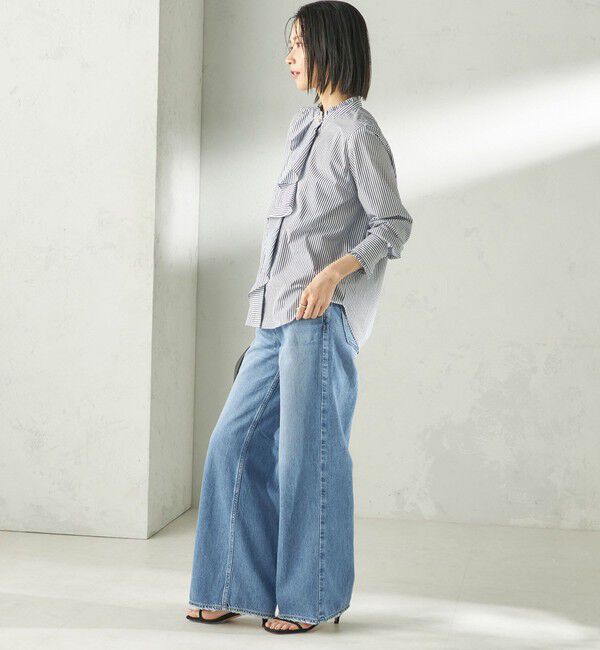 SHIPS for women「《予約》〈手洗い可能〉パール モチーフ ボタン フリル ブラウス」|シャツ・ブラウス|