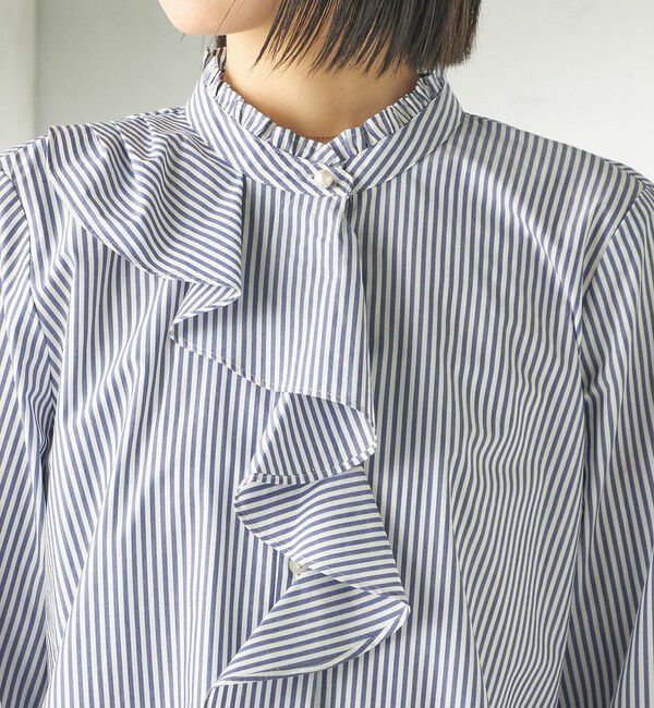 SHIPS for women「《予約》〈手洗い可能〉パール モチーフ ボタン フリル ブラウス」|シャツ・ブラウス|