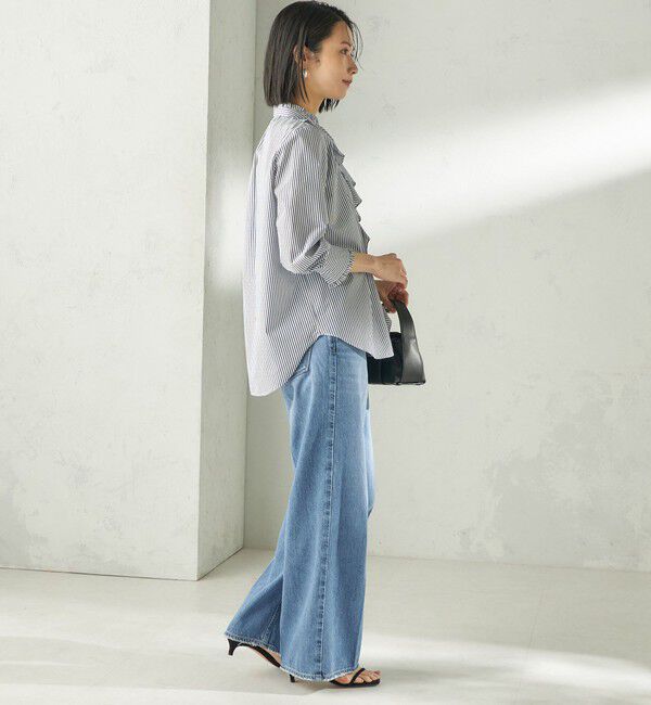 SHIPS for women「《予約》〈手洗い可能〉パール モチーフ ボタン フリル ブラウス」|シャツ・ブラウス|