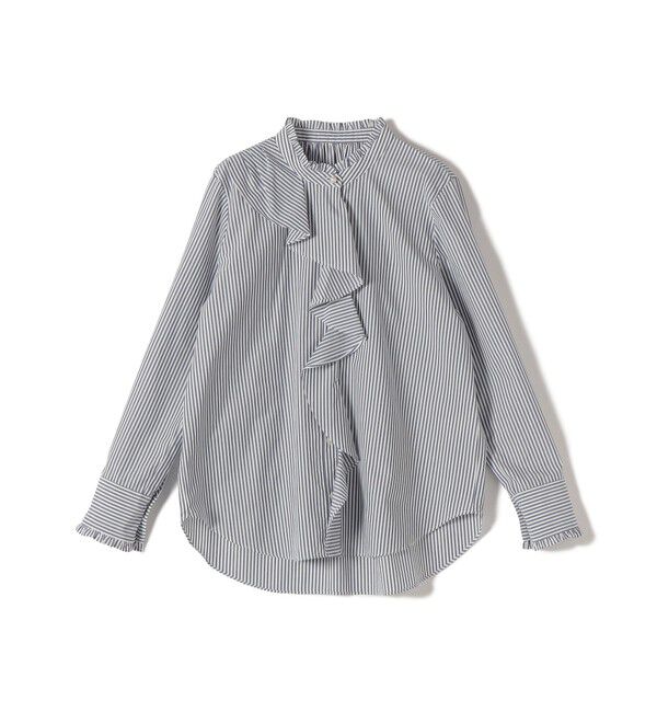 SHIPS for women「《予約》〈手洗い可能〉パール モチーフ ボタン フリル ブラウス」|シャツ・ブラウス|