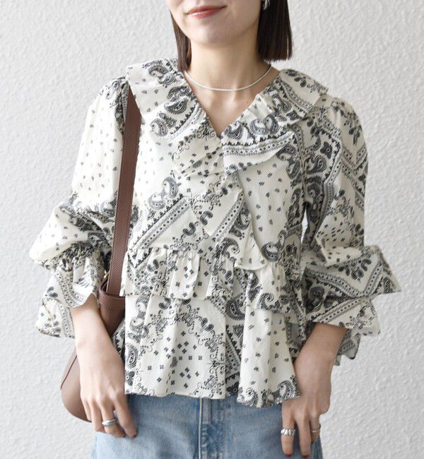 SHIPS any「《予約》SHIPS any:〈洗濯機可能〉バンダナ プリント カシュクール フリル ブラウス」|シャツ・ブラウス|