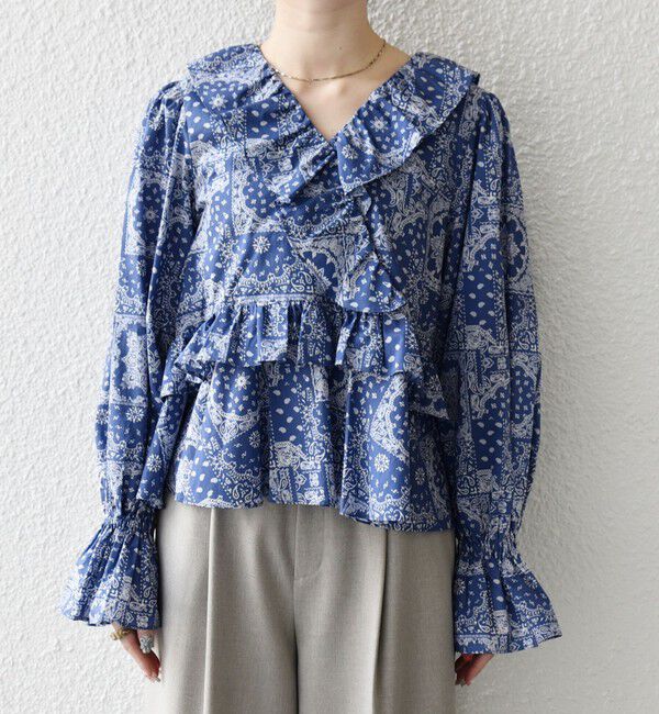 SHIPS any「《予約》SHIPS any:〈洗濯機可能〉バンダナ プリント カシュクール フリル ブラウス」|シャツ・ブラウス|