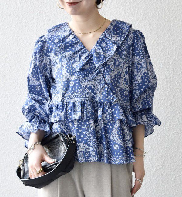 SHIPS any「《予約》SHIPS any:〈洗濯機可能〉バンダナ プリント カシュクール フリル ブラウス」|シャツ・ブラウス|