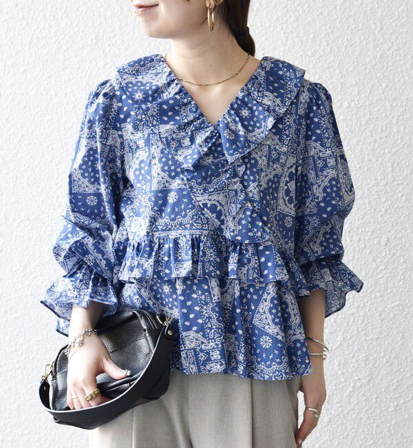 SHIPS any「《予約》SHIPS any:〈洗濯機可能〉バンダナ プリント カシュクール フリル ブラウス」|シャツ・ブラウス|