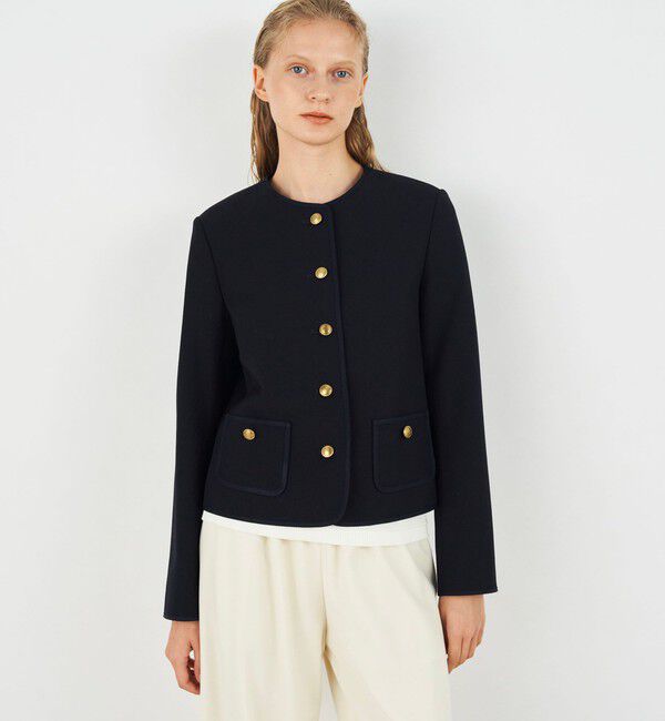 DES PRES「ウールオックスフォード クルーネックジャケット」|ノーカラージャケット|