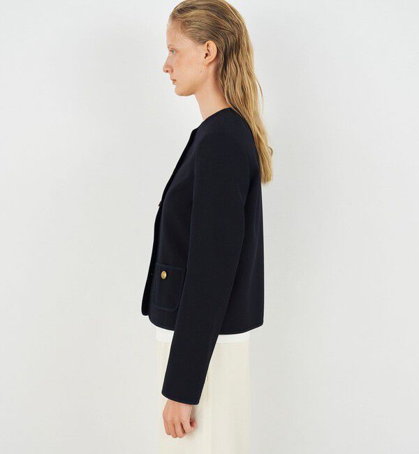 DES PRES「ウールオックスフォード クルーネックジャケット」|ノーカラージャケット|