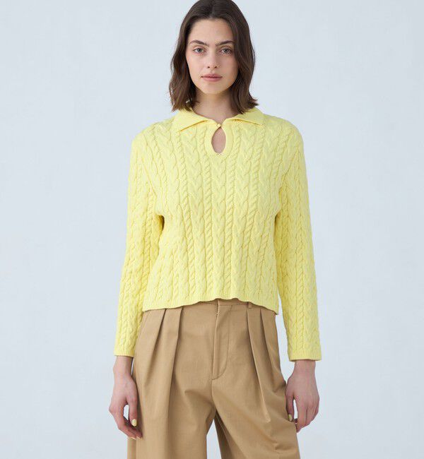 MACPHEE「ハイブリットコットンケーブル ポロプルオーバー」|ニット・セーター|