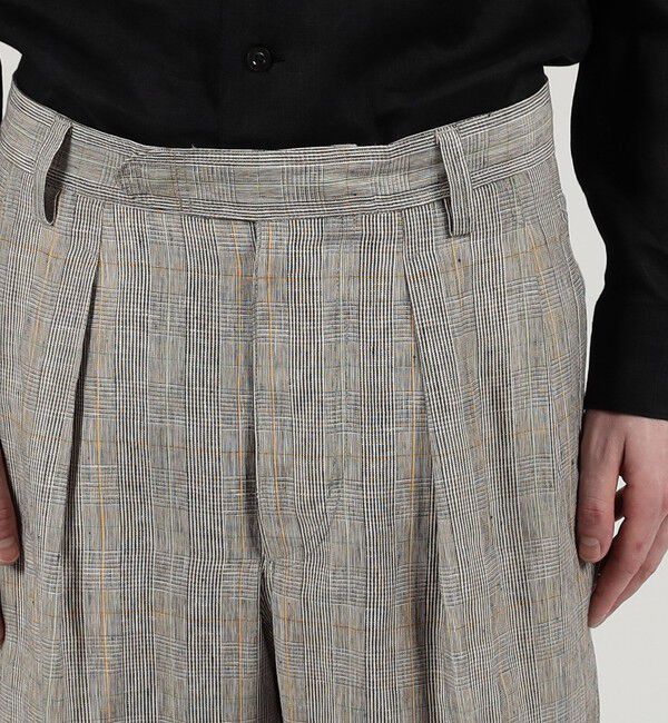 TOMORROWLAND MENS「リネン グレンチェック 1タック ペグトップパンツ」|スラックス|