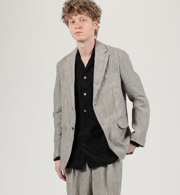 TOMORROWLAND MENS「リネン グレンチェック シングルブレステッド 3Bジャケット」|テーラードジャケット|