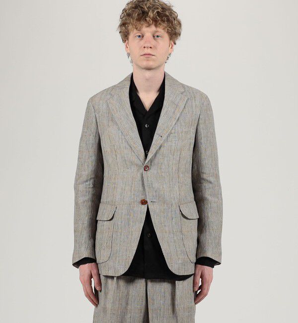 TOMORROWLAND MENS「リネン グレンチェック シングルブレステッド 3Bジャケット」|テーラードジャケット|