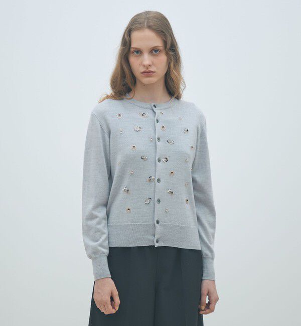 MACPHEE「ウールビジュー クルーネックカーディガン」|カーディガン|