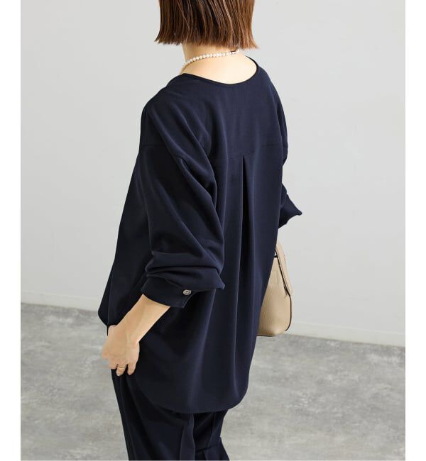 IENA「《セットアップ対応/予約》カットジョーゼットVネックプルオーバー」|シャツ・ブラウス|ネイビー