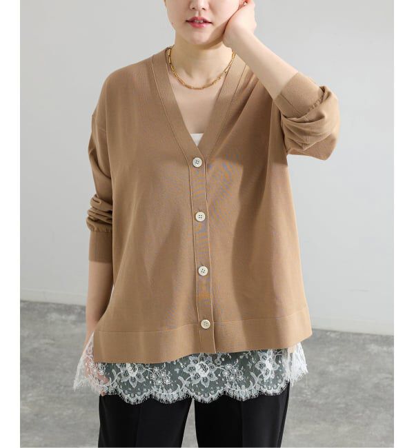 IENA「《予約》アセテートシルクVネックカーディガン」|カーディガン|ベージュ