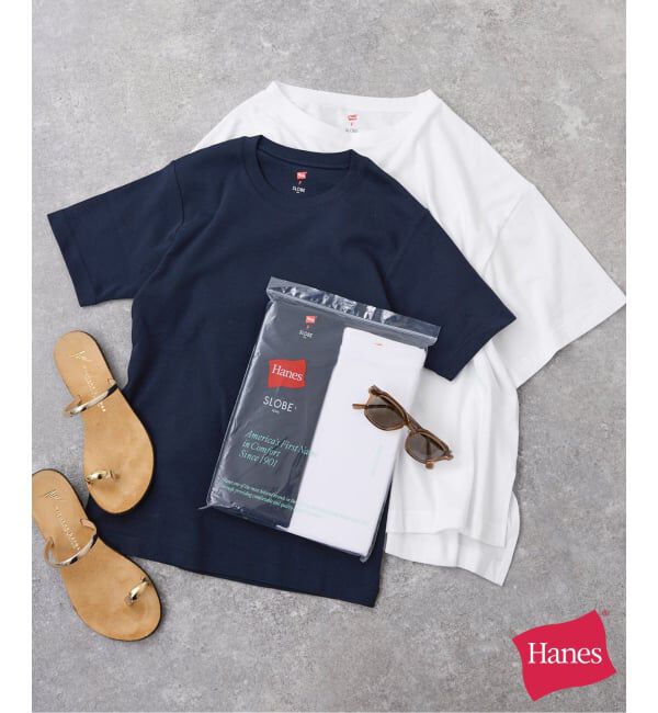 SLOBE IENA「《2枚セット/予約》HANES/ヘインズ SLOBE別注 2STYLES PACK TEE」|Tシャツ・カットソー|ネイビー