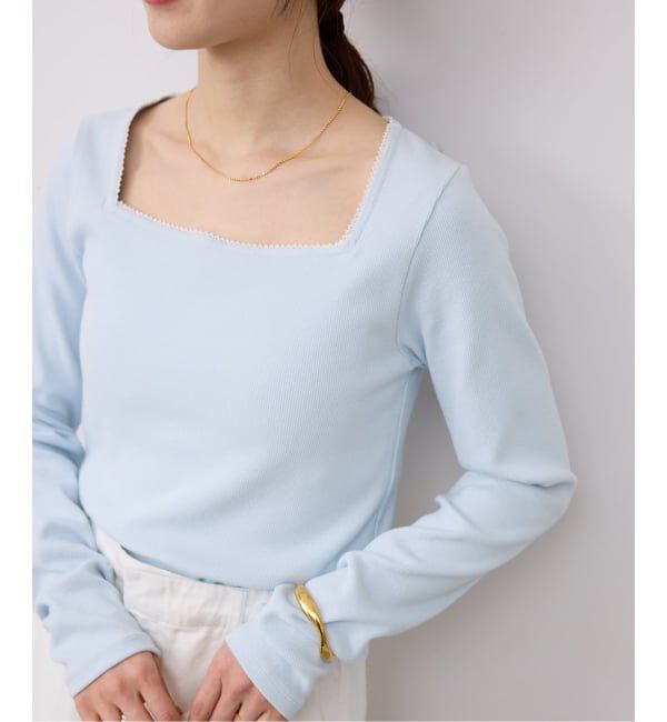 SLOBE IENA「《予約》スクエアネックテレコプルオーバー」|Tシャツ・カットソー|サックスブルー