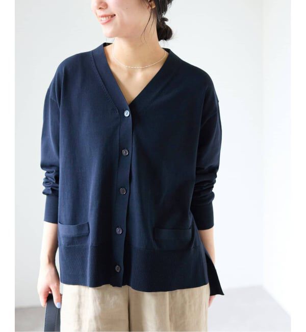 SLOBE IENA「《接触冷感/UV機能/WEB限定/追加予約》FROSTYCOTTON Vネックカーディガン」|カーディガン|ネイビー