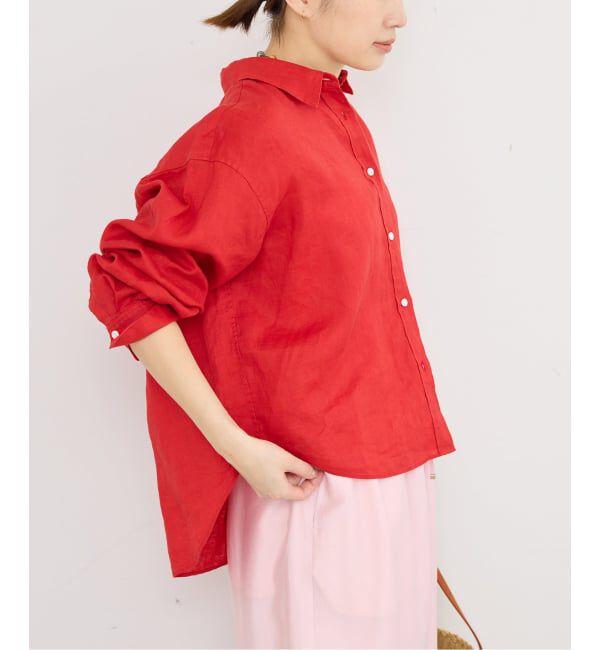 IENA「《予約》リネンワイドショートシャツ」|シャツ・ブラウス|レッド