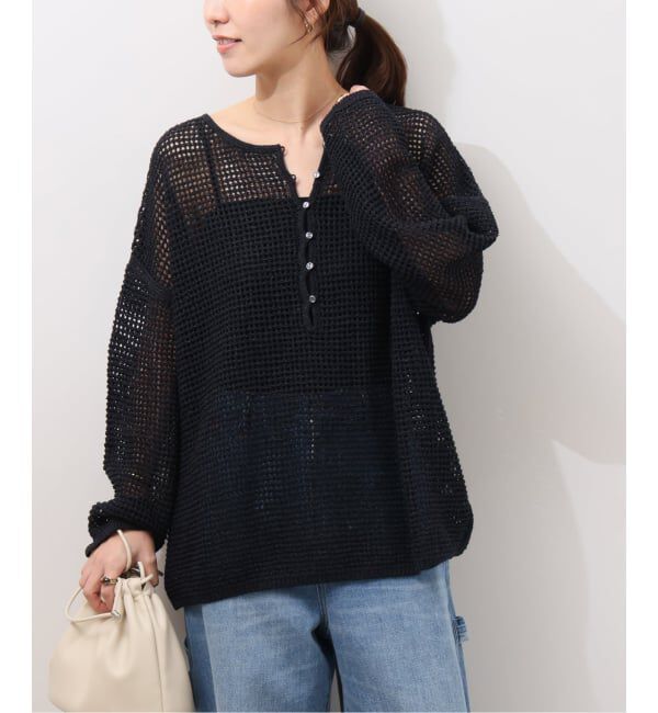 JOURNAL STANDARD relume「《予約》ミックスメッシュ2WAYヘンリープルオーバー」|ニット・セーター|ブラック A