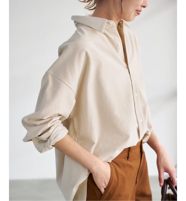 Spick and Span「《追加》コットンコーデュロイルーズシャツ」|シャツ・ブラウス|ベージュ